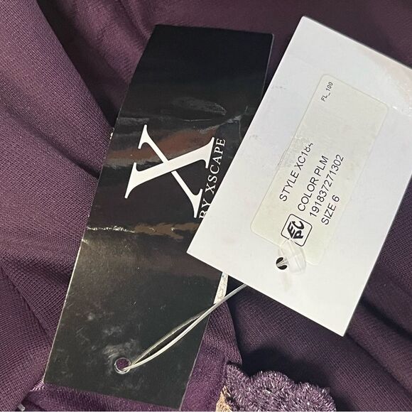 NWT Xscape | Purple Lace Sleeve Chiffon V Neck Flutter Ruffle Gown Dress 6 - Picture 9 of 12